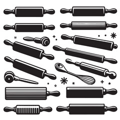 Black Color Rolling Pin Silhouette Vector Illustration, Solid White Background