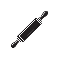 Black Color Rolling Pin Silhouette Vector Illustration, Solid White Background