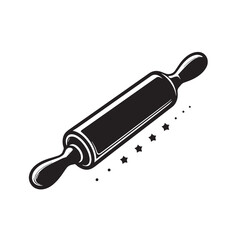 Black Color Rolling Pin Silhouette Vector Illustration, Solid White Background