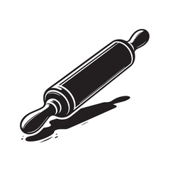Black Color Rolling Pin Silhouette Vector Illustration, Solid White Background