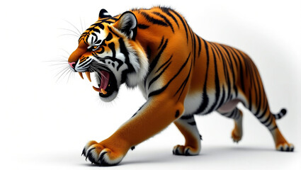 Obraz premium Beautiful striped tiger isolated on a white background