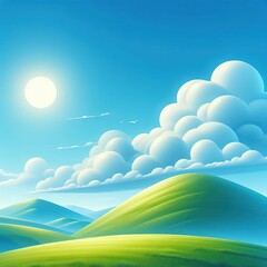 Fototapeta premium Blue Sky Framing a Verdant Mountain 