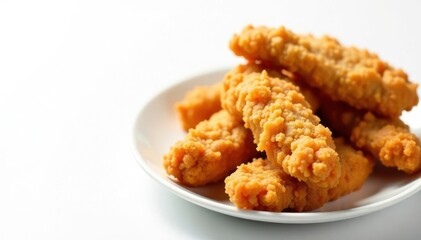 Crispy fried chicken strips on white background, cuisine, meal, isolated