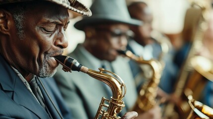 Harmonious Symphony of Collaboration - Close-Up Shot of Musicians Playing Together on White Background