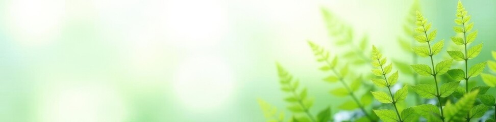 Delicate ferns in soft focus on white background, botanical, organic, plants