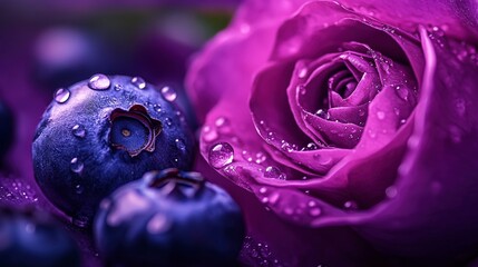 Dew-Kissed Blueberries and Purple Rose A Symphony of Color