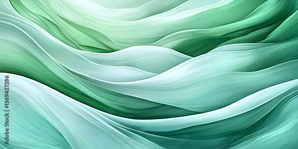 Poster abstract green and teal waves flowing seamlessly, creating a serene and textured digital background 