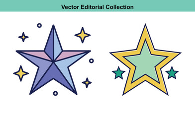 Colorful Star Illustrations Vector Art Collection, Two vibrant star illustrations with different designs, featuring geometric shapes and dynamic color palettes, perfect for creative projects.
