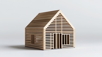 A minimalist wooden house model with slatted design, showcasing modern architecture and creativity.