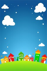 landscape with houses cute vector illustration and kids background with copy space