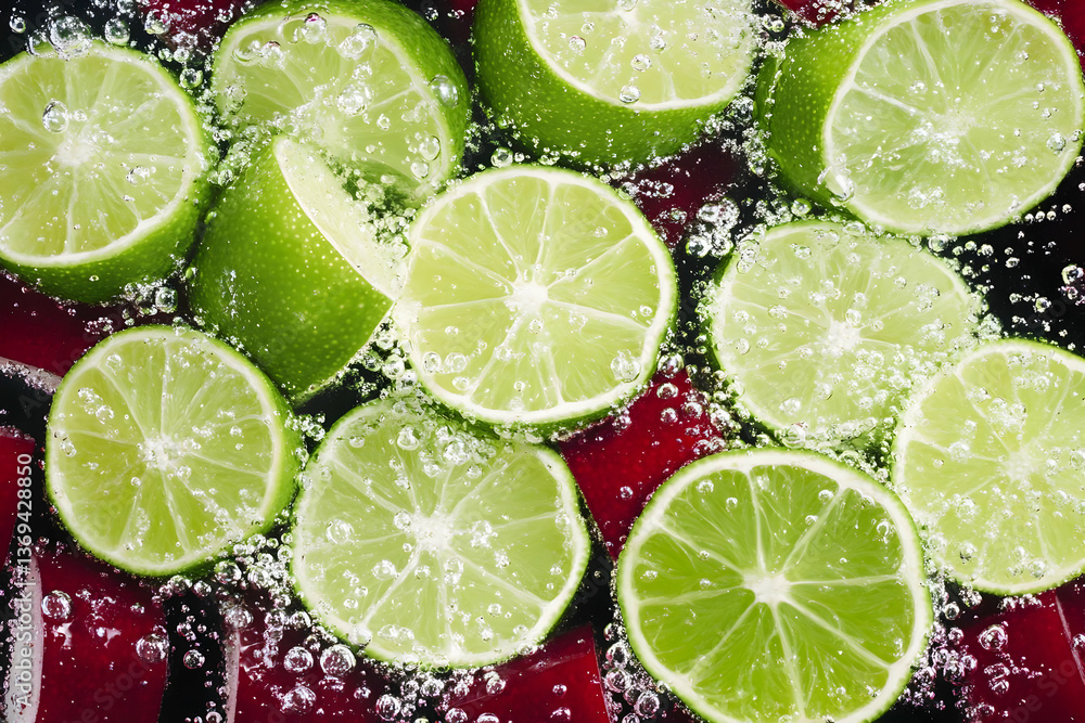 Aufkleber vibrant lime slices submerged in sparkling water, creating a refreshing and zesty abstract backgroun