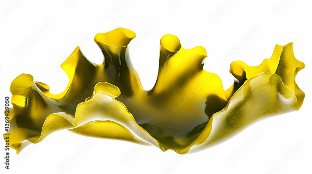 Poster abstract 3d render of a golden yellow liquid splashing, creating a dynamic and organic form against 