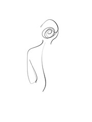 A woman's nude back and tied hair is drawn in one line art style. Printable art.	