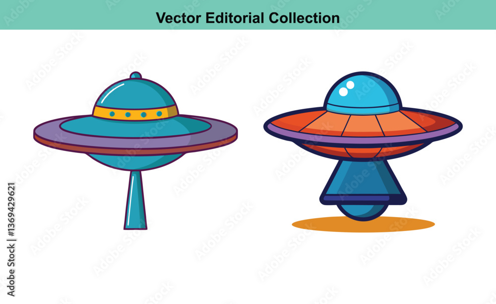 Poster vector ufo spaceship icons collection, a collection of vector icons depicting classic ufo spaceships