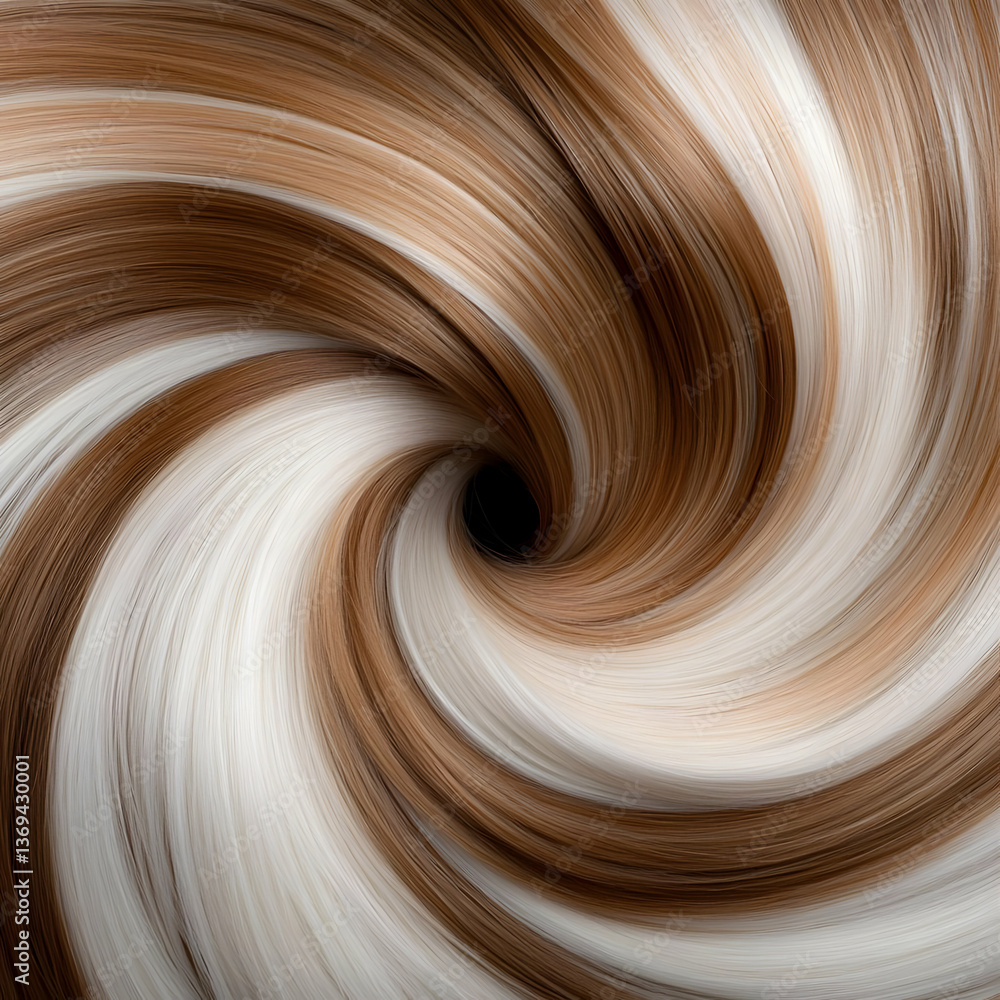 Poster abstract swirling brown and white hair strand illustration, creating a vortex pattern background ima