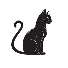 Black Cat Silhouette – Sleek Minimalist Feline Vector Illustration in Elegant Design