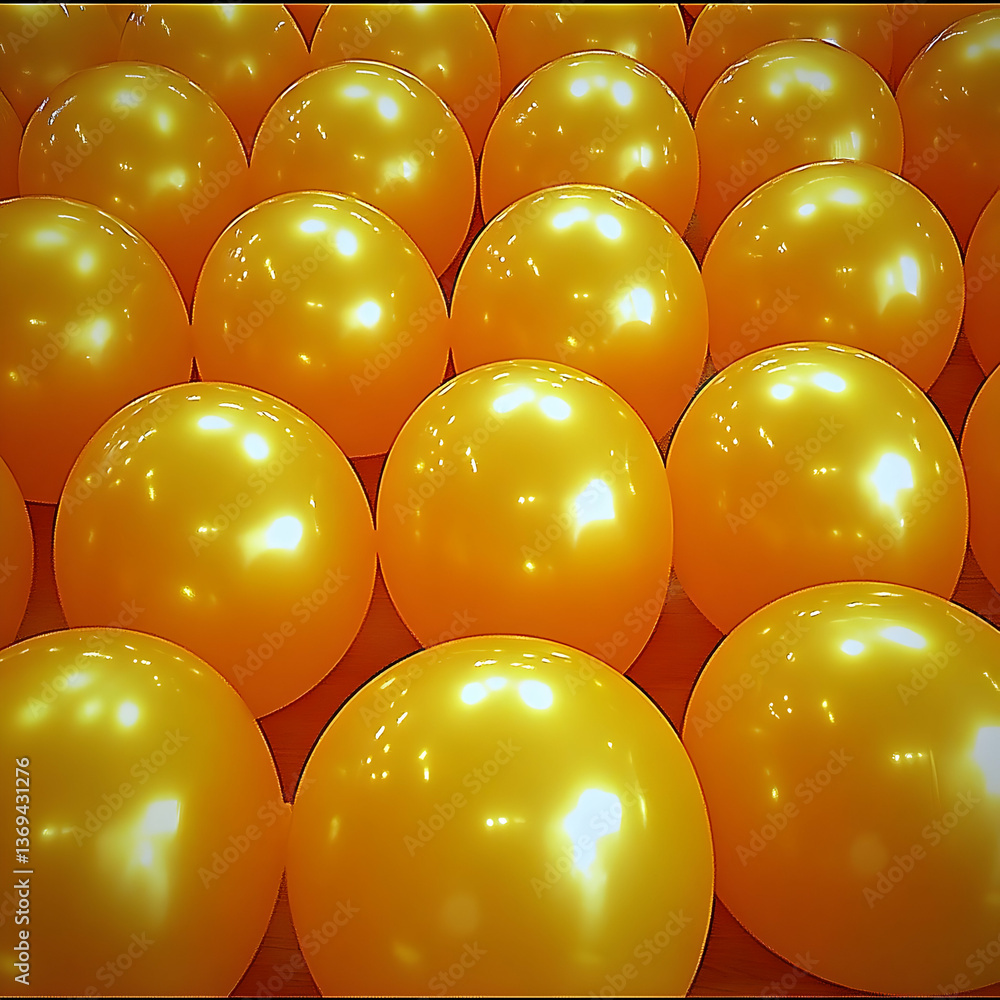 Poster shiny golden balloons arranged in a close-up pattern, abstract background texture image
