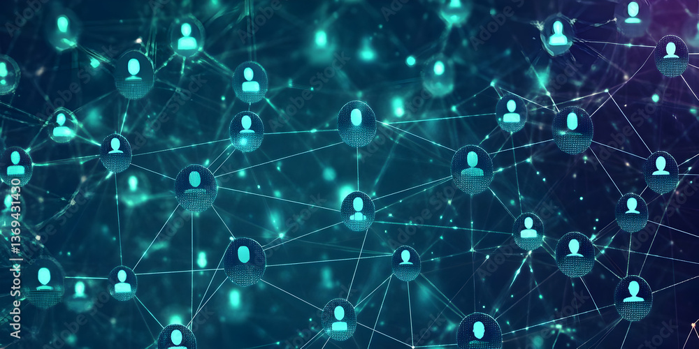 Aufkleber abstract 3d network illustration: nodes representing global connections and interconnectivity in a t