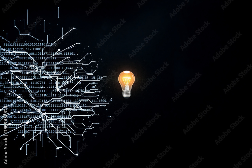Aufkleber a glowing light bulb illuminates darkness, connected by lines suggesting a network or circuit. this 