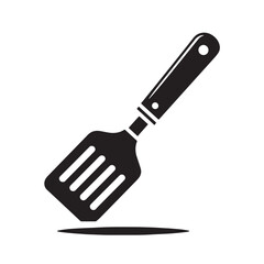 Black Color Spatula Silhouette Vector Illustration, Solid White Background