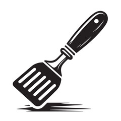 Black Color Spatula Silhouette Vector Illustration, Solid White Background