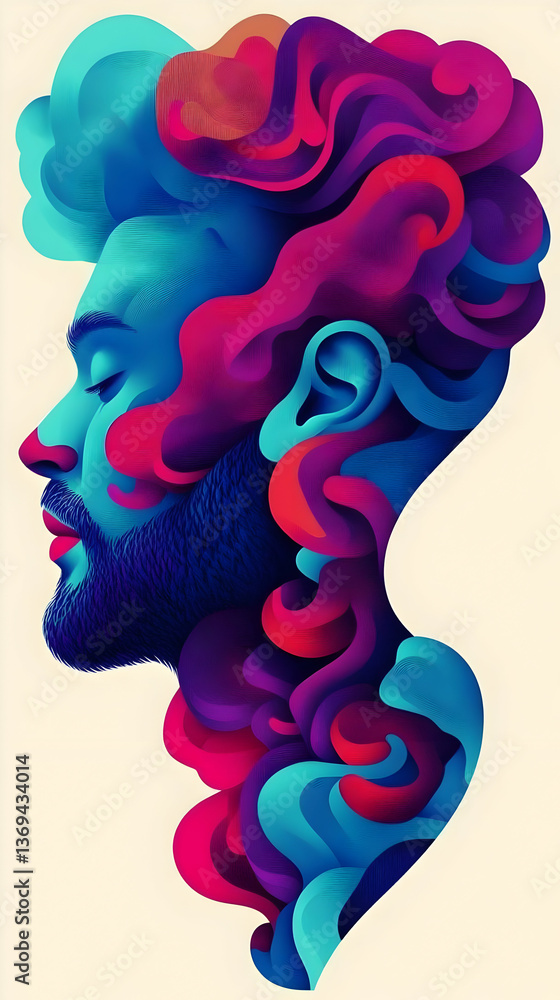 Aufkleber abstract colorful portrait: a man's profile rendered in vibrant, swirling forms and hues, creating a