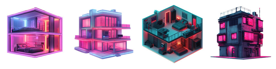 Obraz premium Visually striking geometric neon illuminated architectural forms showcasing a bold futuristic and minimalist design aesthetic