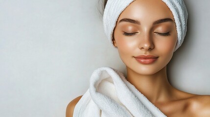 Obraz premium Elegant Woman with Radiant Skin in Tranquil Spa Setting