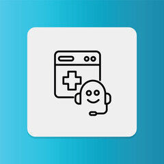 Thin line icon of an AI healthcare chatbot. A friendly robot with a medical interface symbolizes virtual health assistants, telemedicine support, and AI-driven medical consultations.