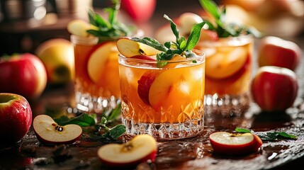 Refreshing Apple Mint Cocktail with Fresh Fruit and Garnish