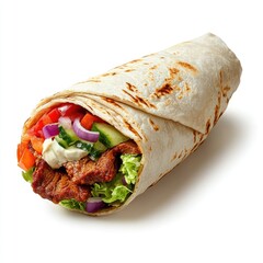 Savory sliced don wraps isolated white background food photography culinary art close-up deliciousness