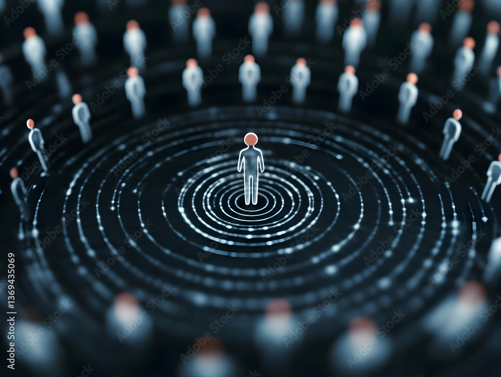 Poster 3d abstract background: central figure surrounded by network of connections, illustrating a concept 