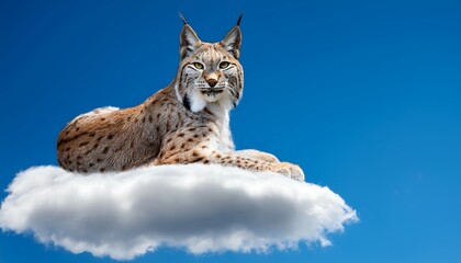Obraz premium Heavenly Rest: A Photorealistic Lynx Lounging on a Dreamy Cloud