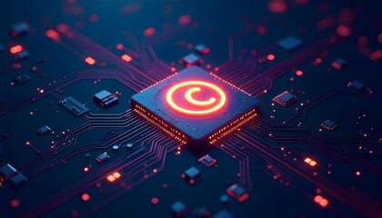 Fototapeta premium Illustration of a glowing circuit board with a copyright symbol, representing digital innovation and IP security, perfect for Intellectual Property Day