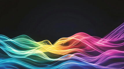 Naklejka premium Radiant Rainbow Waves Elegant Flowing Abstract Design with Black Background Artistic Visualization