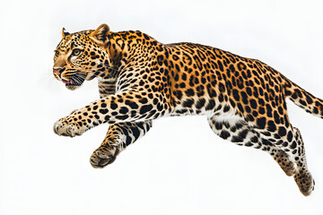 Naklejka premium Leopard Leaps Gracefully, Wild Cat in Action