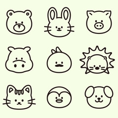 다양한 동물들의 얼굴 라인 드로잉