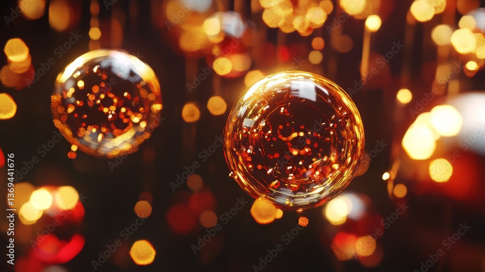 Aufkleber glowing orbs floating in a dark space, filled with warm, sparkling light and creating a magical atmo