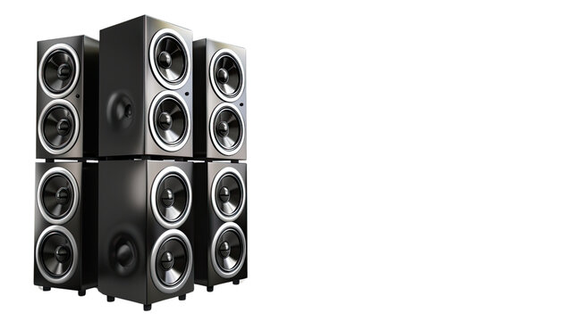 Stack of Speakers: a collection of professional-grade speakers, arranged in a neat stack, perfect for music enthusiasts.