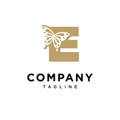 Letter E Butterfly Gold Logo Icon Vector