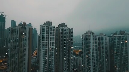 Fototapeta premium Aerial photograph of several apartment buildings and the cityscape