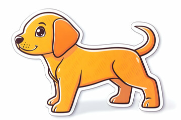 Adorable Cartoon Puppy Illustration: A Golden Retriever Puppy Stands Cheerfully, Displayed as a Sticker Design.