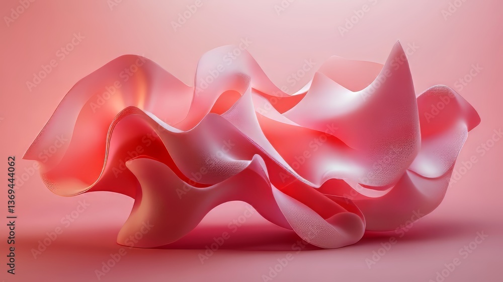 Poster abstract flowing form in shades of pink, creating a smooth and soft aesthetic with elegant curves.