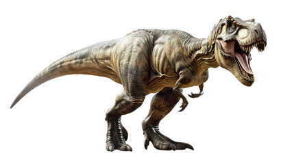 Naklejka premium Tyrannosaurus Rex: A formidable Tyrannosaurus Rex stands tall, showcasing its massive form and impressive predatory features, a visual journey to the age of dinosaurs. 