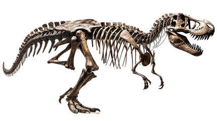 Ancient Giant: The formidable skeleton of a Tyrannosaurus Rex, a prehistoric predator, stands against a neutral backdrop, providing a detailed look at the bones