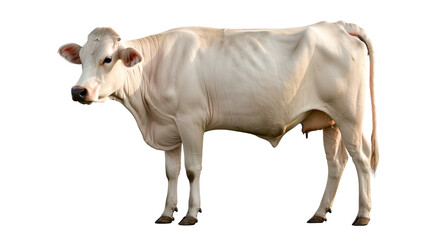 Creamy Cow: A serene close-up of a pristine, light-colored cow standing gracefully, embodying tranquility and rural beauty. A symbol of pastoral life and natural elegance.