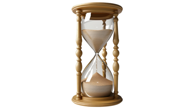 Time's Gentle Passage: An exquisitely crafted hourglass, filled with fine sand, stands as a timeless symbol of the relentless flow of time and the preciousness of moments. - Powered by Adobe