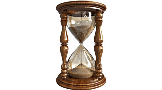  Time's Passage: A detailed image showcases an hourglass, its wooden frame elegantly contrasting with the flowing sand, symbolizing the ephemeral nature of time.