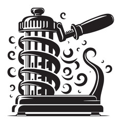 Black Color Vegetable Spiralizer Silhouette Vector Illustration, Solid White Background