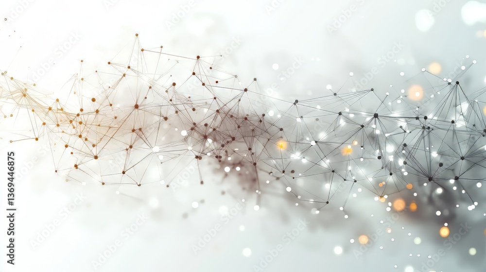 Poster network of interconnected nodes creates an abstract representation of data or technology concept.